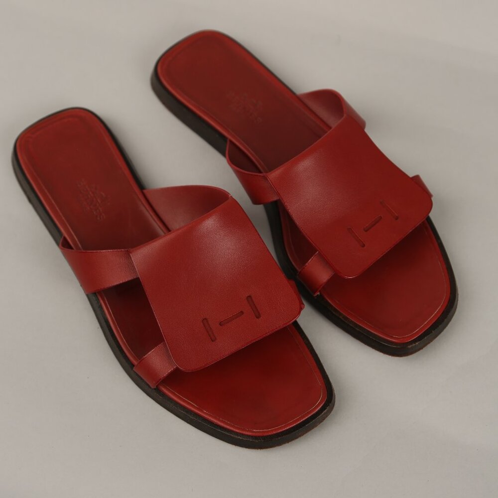 Rare Hermes Leather Slide Flat Sandals - Picture 2 of 6